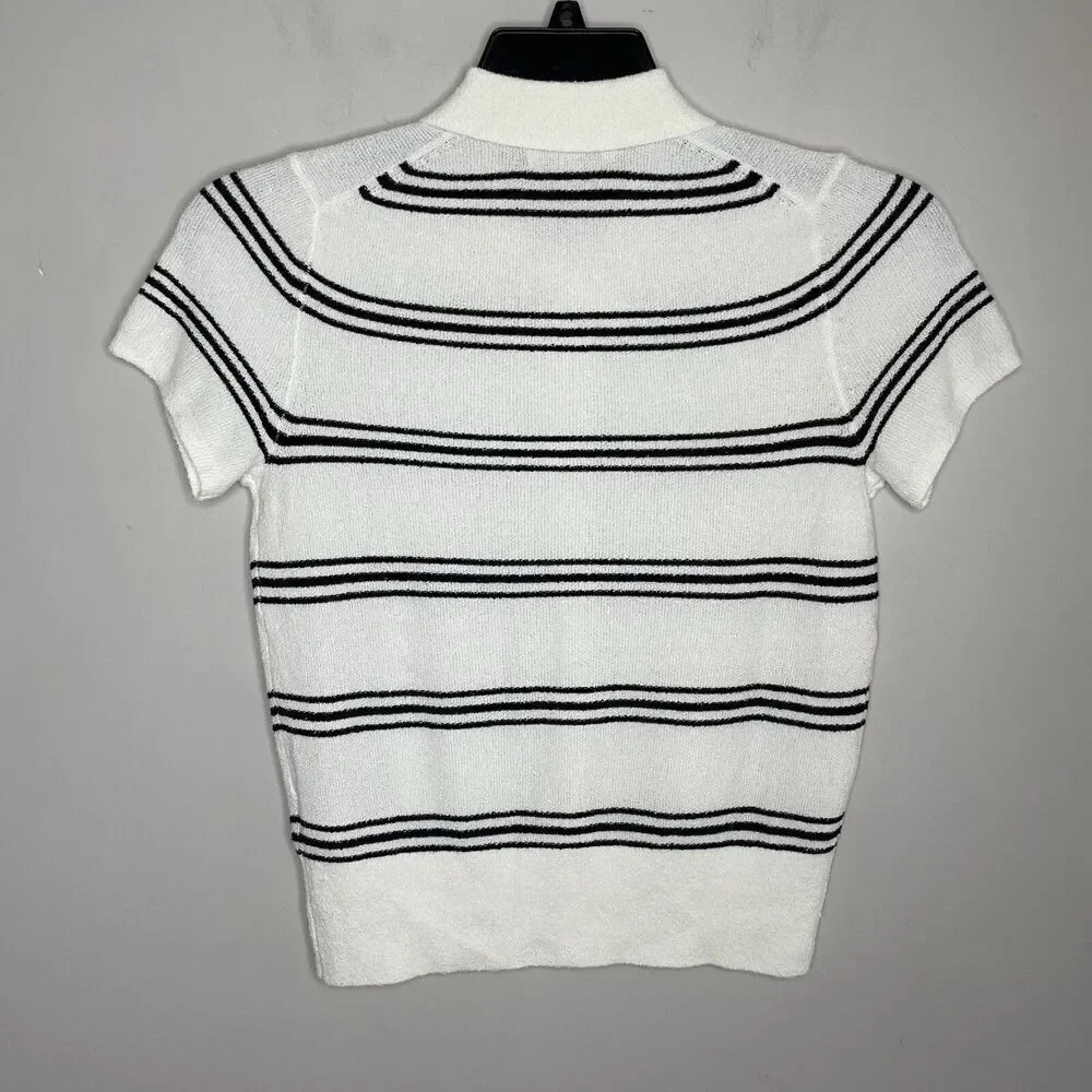 MADEWELL Sweater Women XS Polo Knit Tee NEW Ivory Stripe Short Sleeve NQ341 - Picture 5 of 14